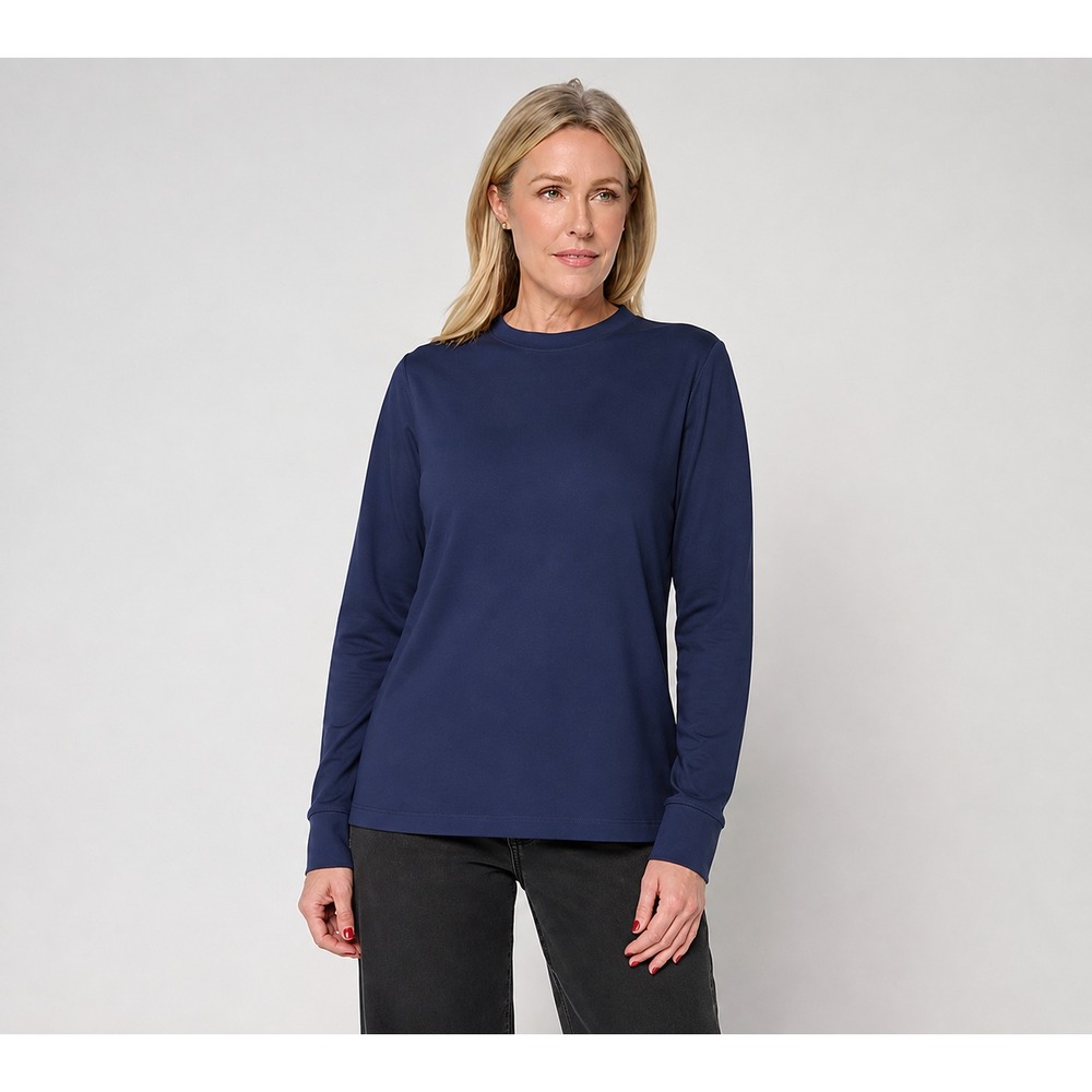 AnyBody Cozy Knit Long Sleeve Crew Neck Top Navy Small